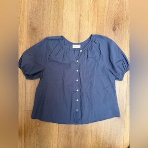 Universal Thread Navy Button-Front Puff Sleeve Top